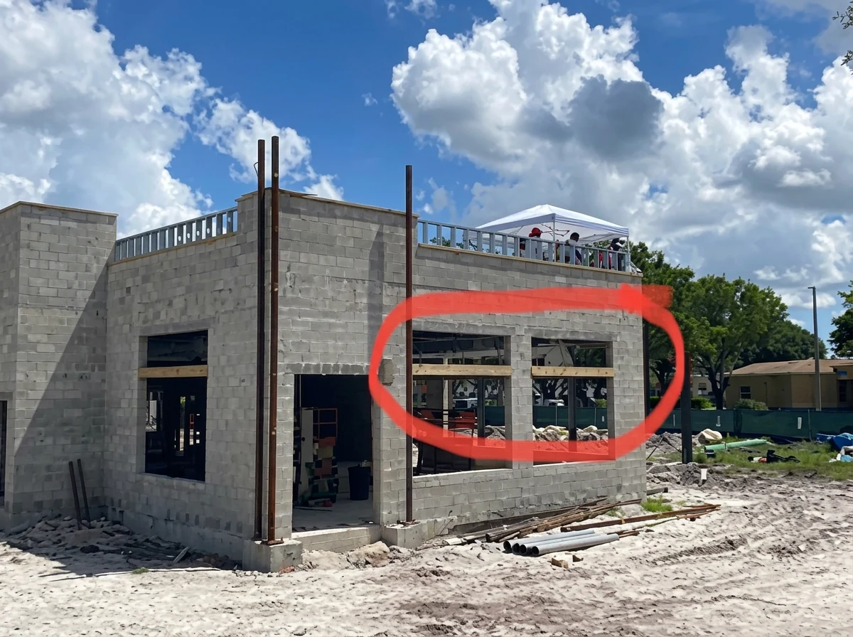 PDQ Restaurant — block walls under construction